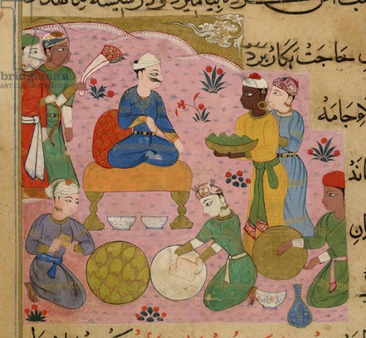 Preparation of betel for the Sultan Ghiyath al-Din, from The Ni'matnama-i Nasir al-Din Shah, 1495-1505 (opaque w/c on paper)